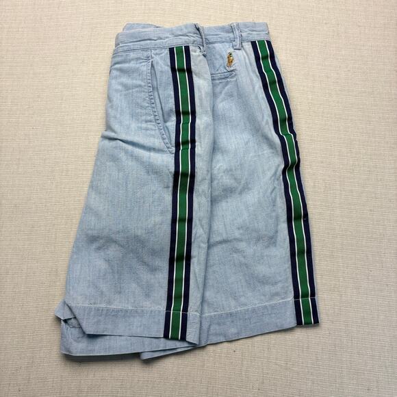 MENS POLO RALPH LAUREN BLUE CHAMBRAY RIBBON TUXEDO STRIPE CHINO WALK SHORTS 31 - Picture 1 of 3